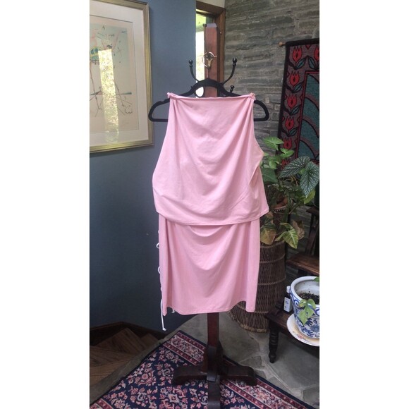 By Nadia Aboulhosn Baby Pink Crop Top and Tie Up Skirt Set 3X - Picture 4 of 10